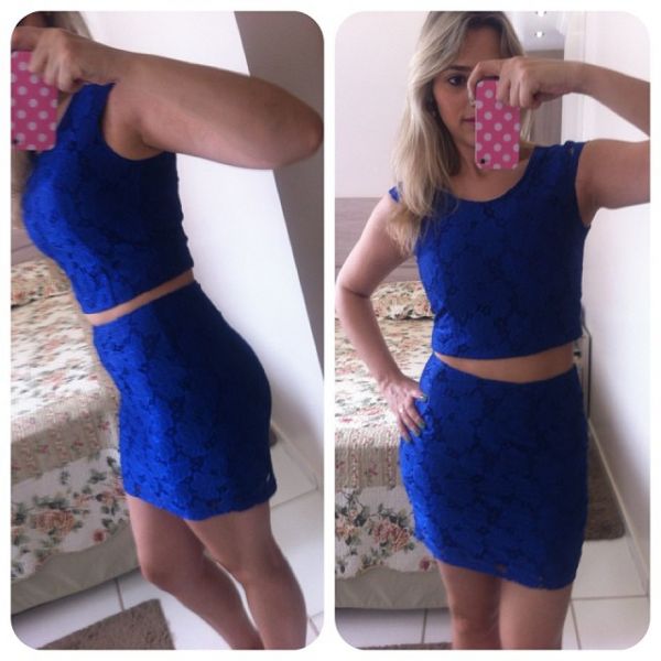 conjunto saia e blusa azul royal